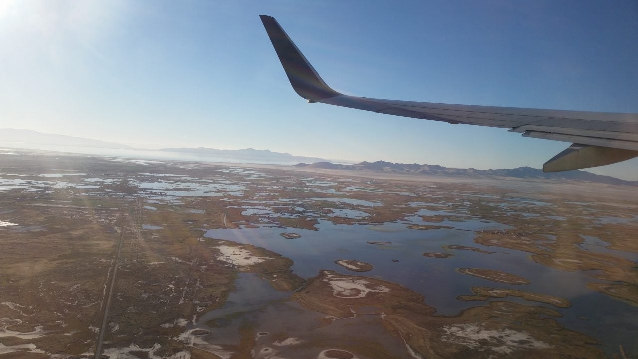 View of the Great Salt Lake from our airplane window