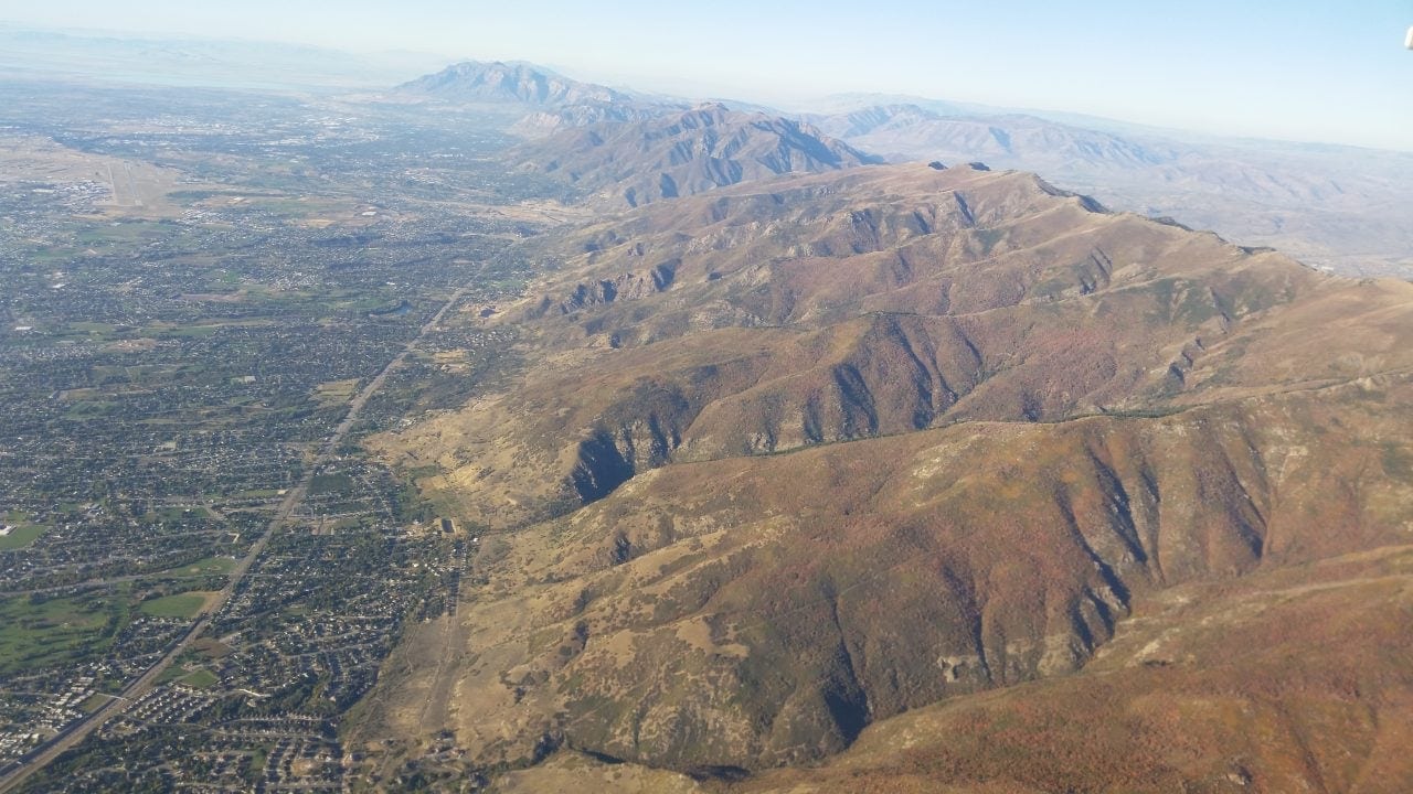 View of the Wasatch Mountains from our airplane window