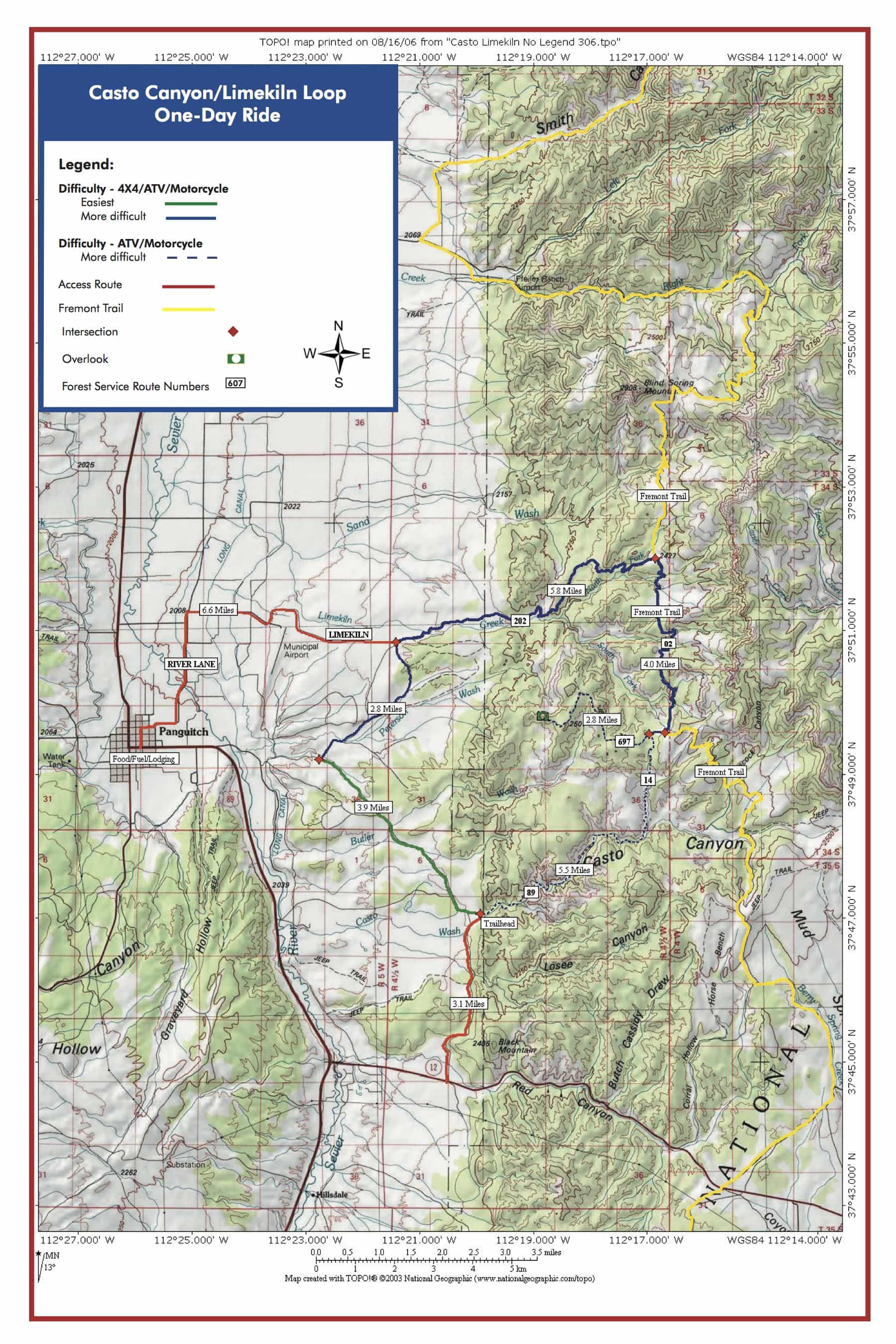 Casto Canyon / Limekiln Loop OHV trail map