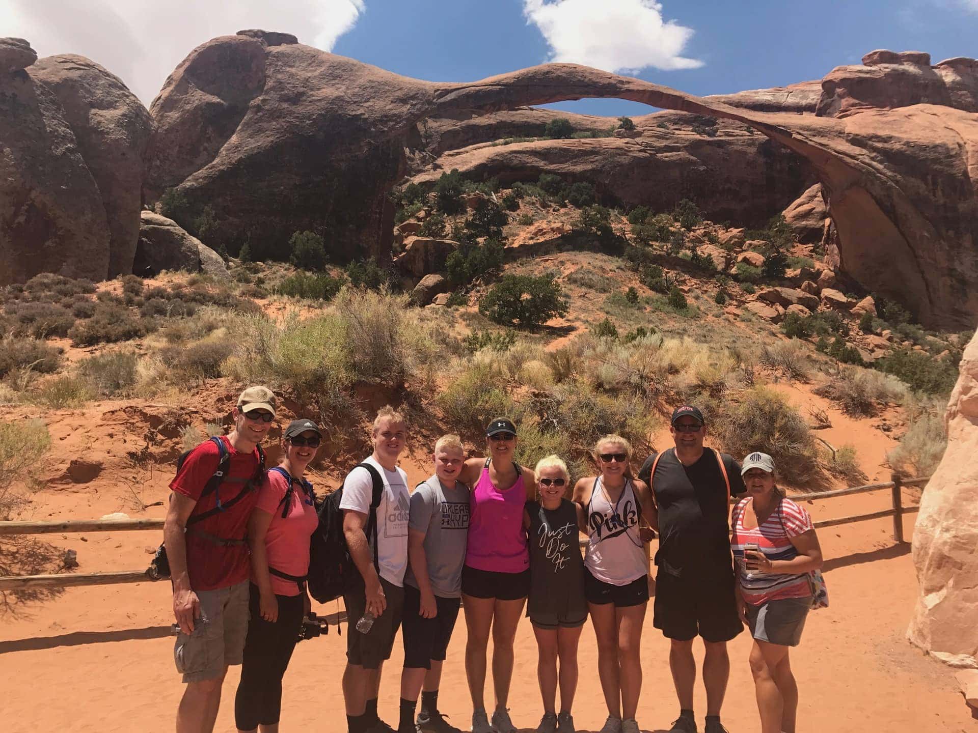 Lindsey's family at Landscape Arch in Arches National Park