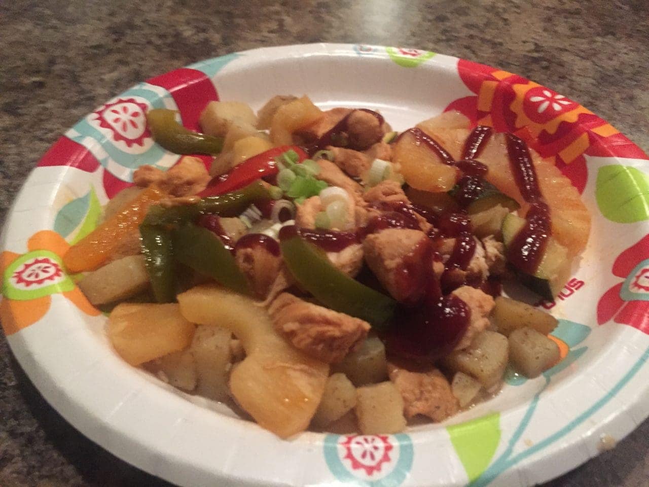 Pineapple and barbeque pork cooked in the thermal cooker