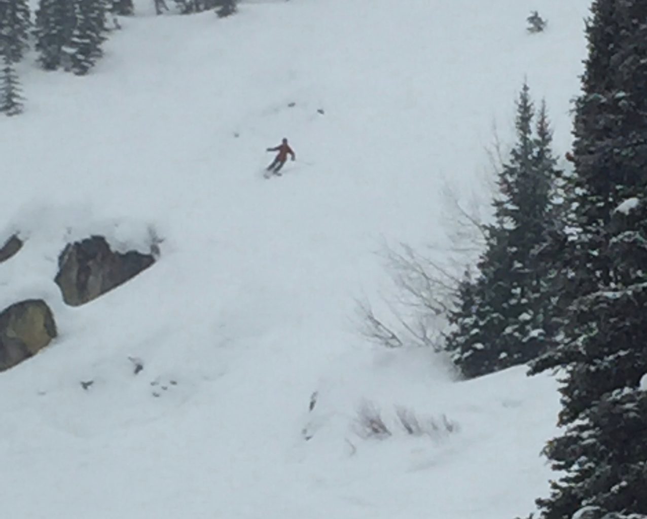 Keith skiing a technical run at Jackson Hole Ski Resort