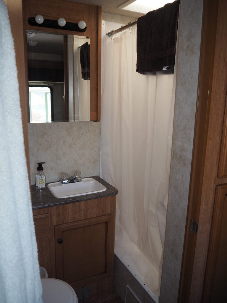 The bathroom and shower in our motorhome
