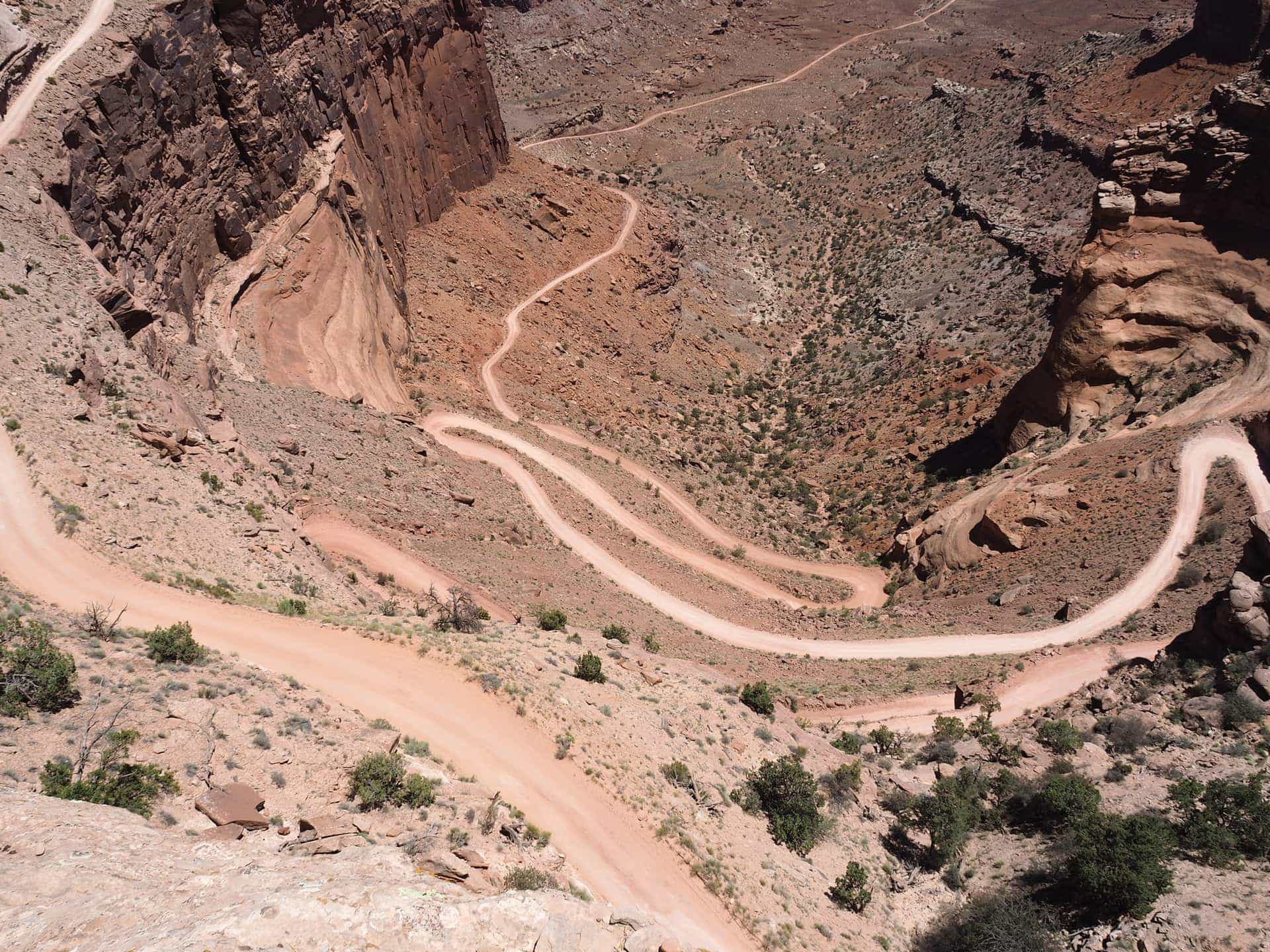 Famous viewpoint looking down over the Shafer Trail switchbacks
