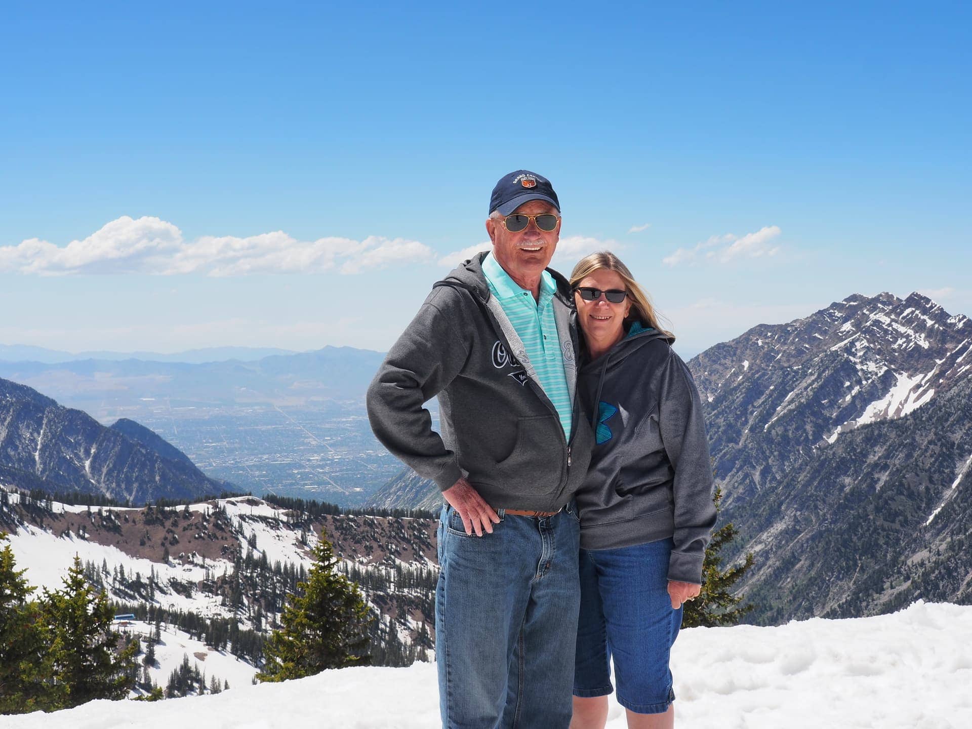 John and Marilyn at the top of Hidden Peak at Snowbird