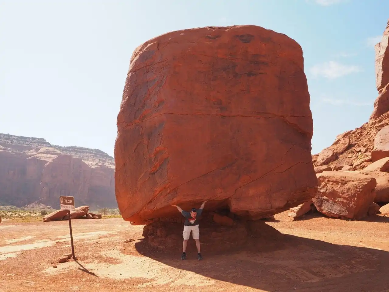 Keith is doing everything he can to hold up this massive rock! (laughing)