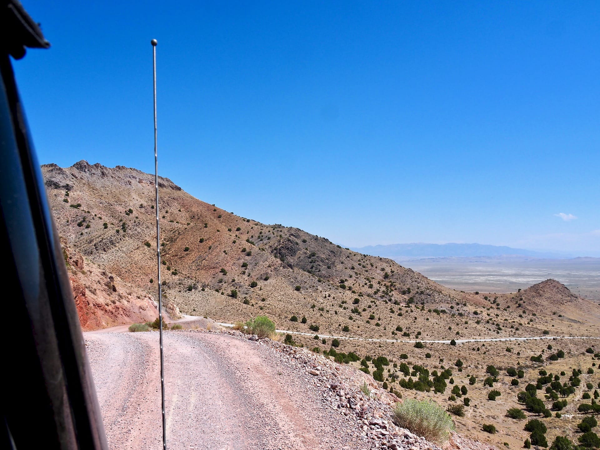 Driving our Jeep over a mountain pass along the Pony Express Trail