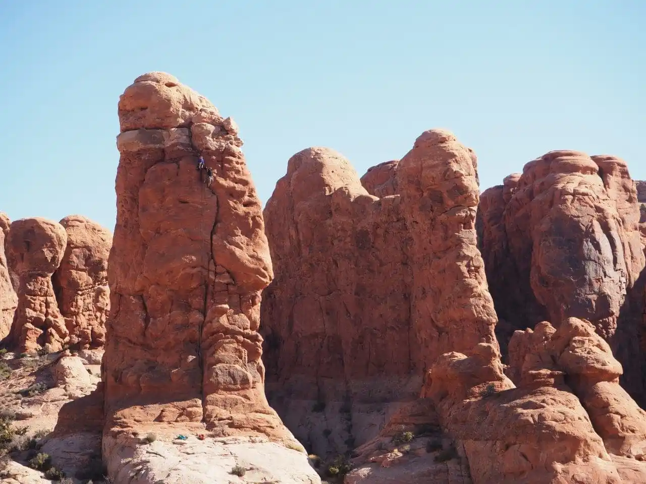 Rock climbers at Arches National Park