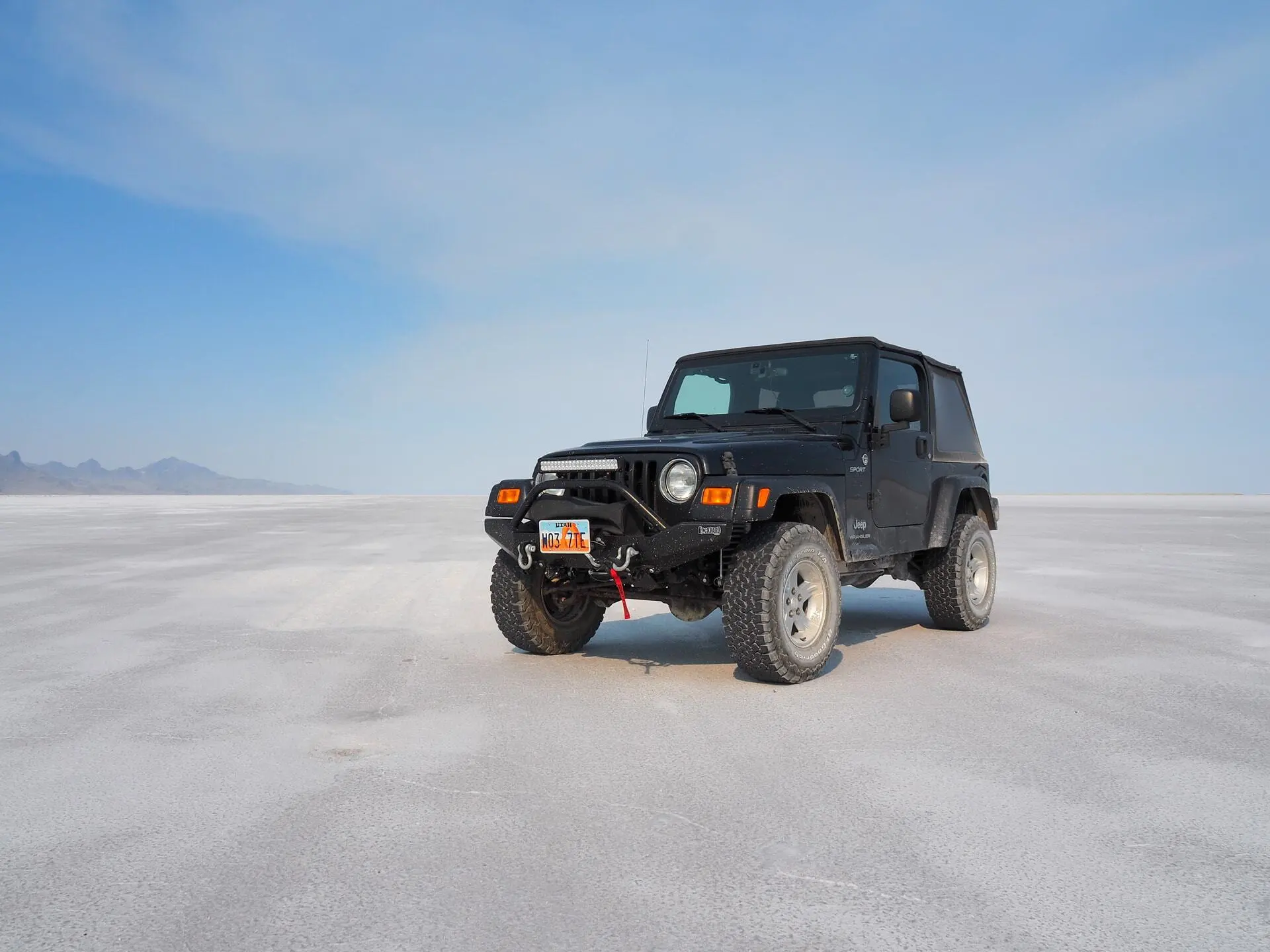 Our Jeep is parked out in the middle of the Bonneville Raceway