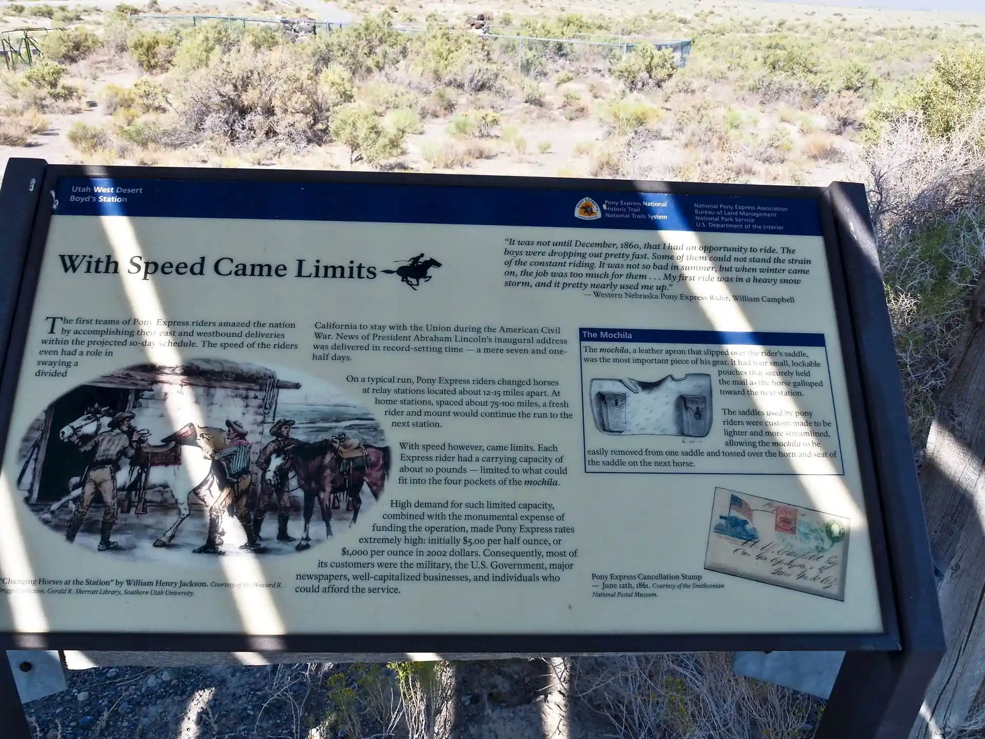 One of many informational signs posted along the Pony Express Trail