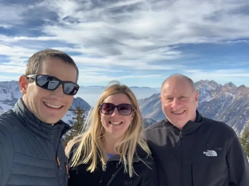 Keith, Lindsey, and Mike at the top of Hidden Peak at Snowbird