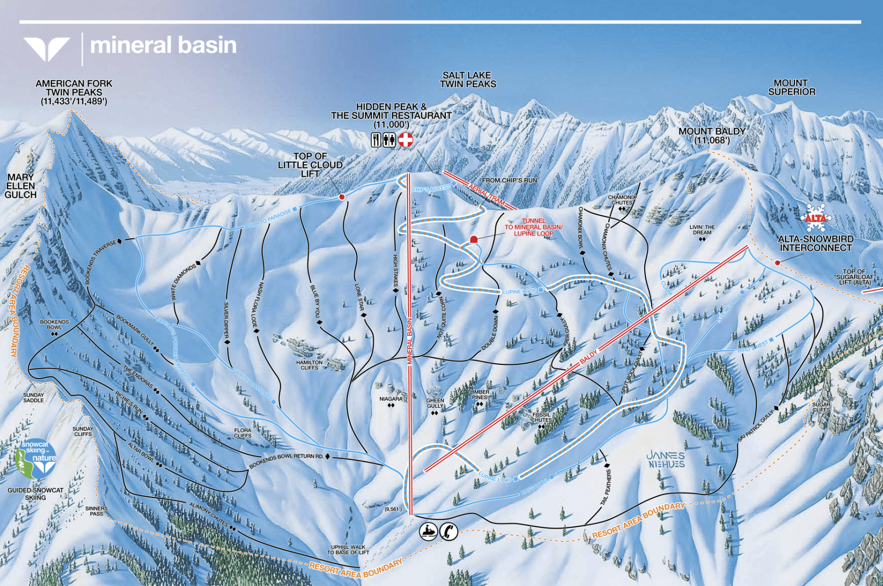 Snowbird Ski Resort trail map (Mineral Basin area)