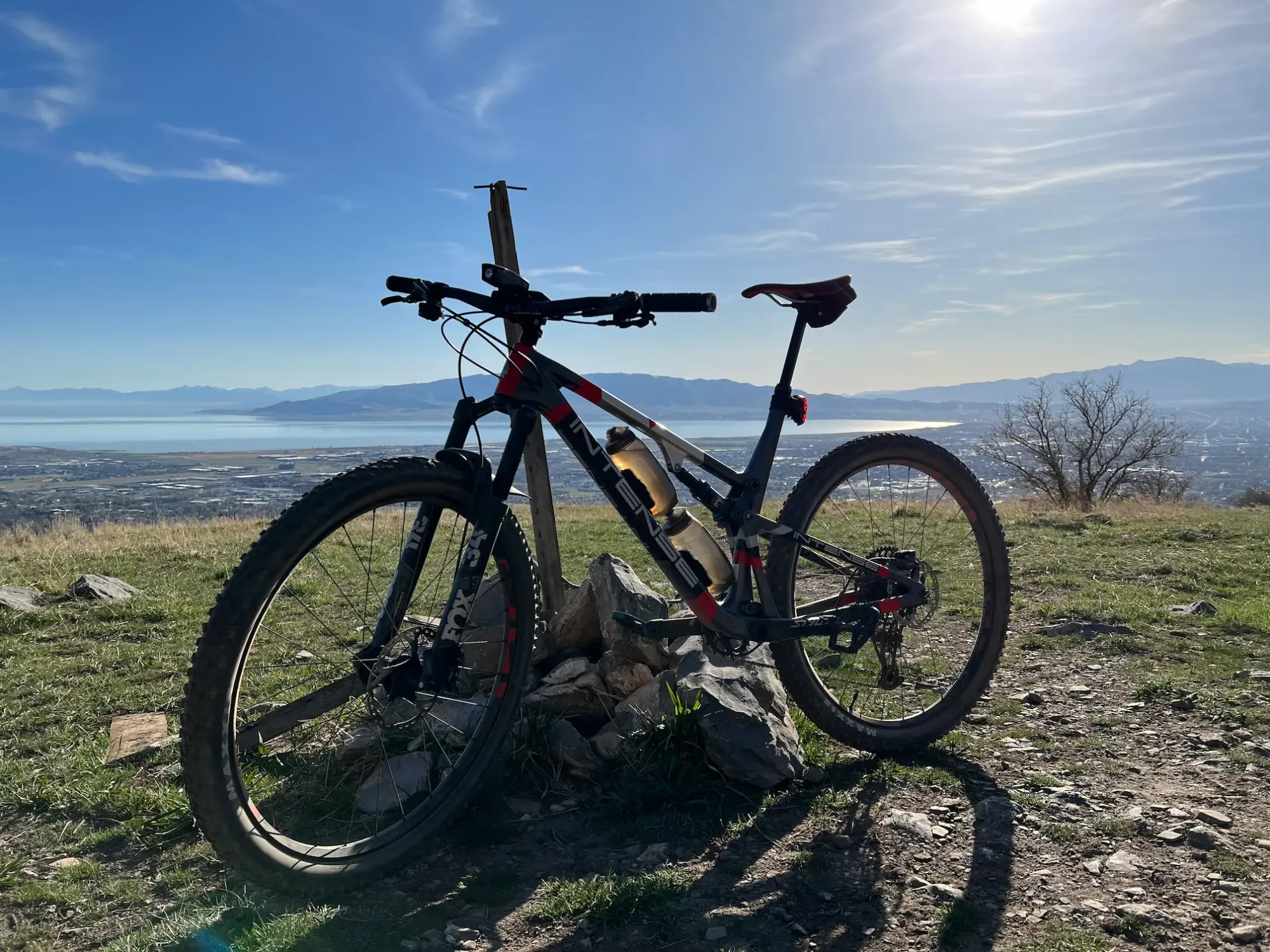 Keith's bike after reaching the summit of a local mountain bike trail.