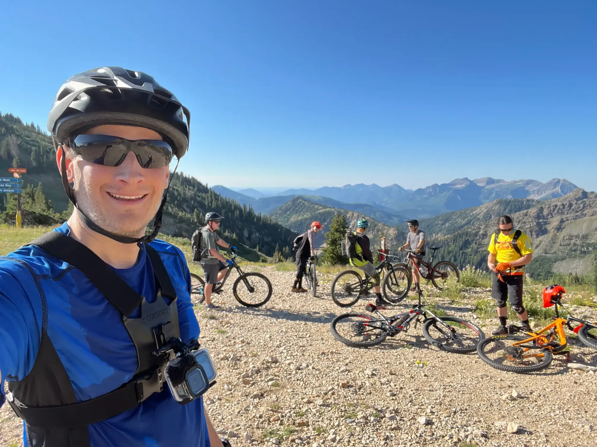 Keith is very sweaty after a long climb to the top of Snowbird ski resort. 