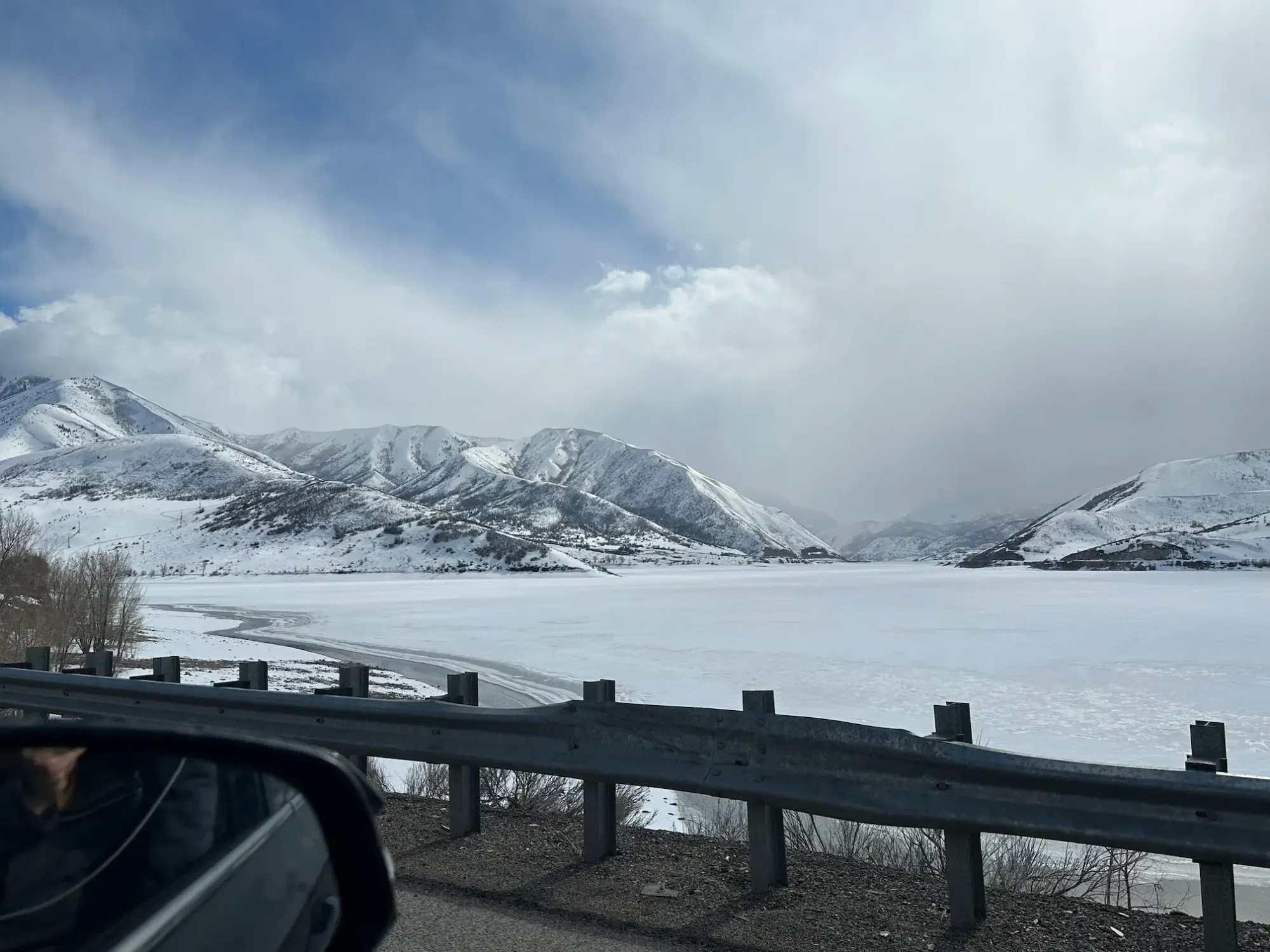 Looking over a frozen Deer Creek reservoir on the drive home from Deer Valley.