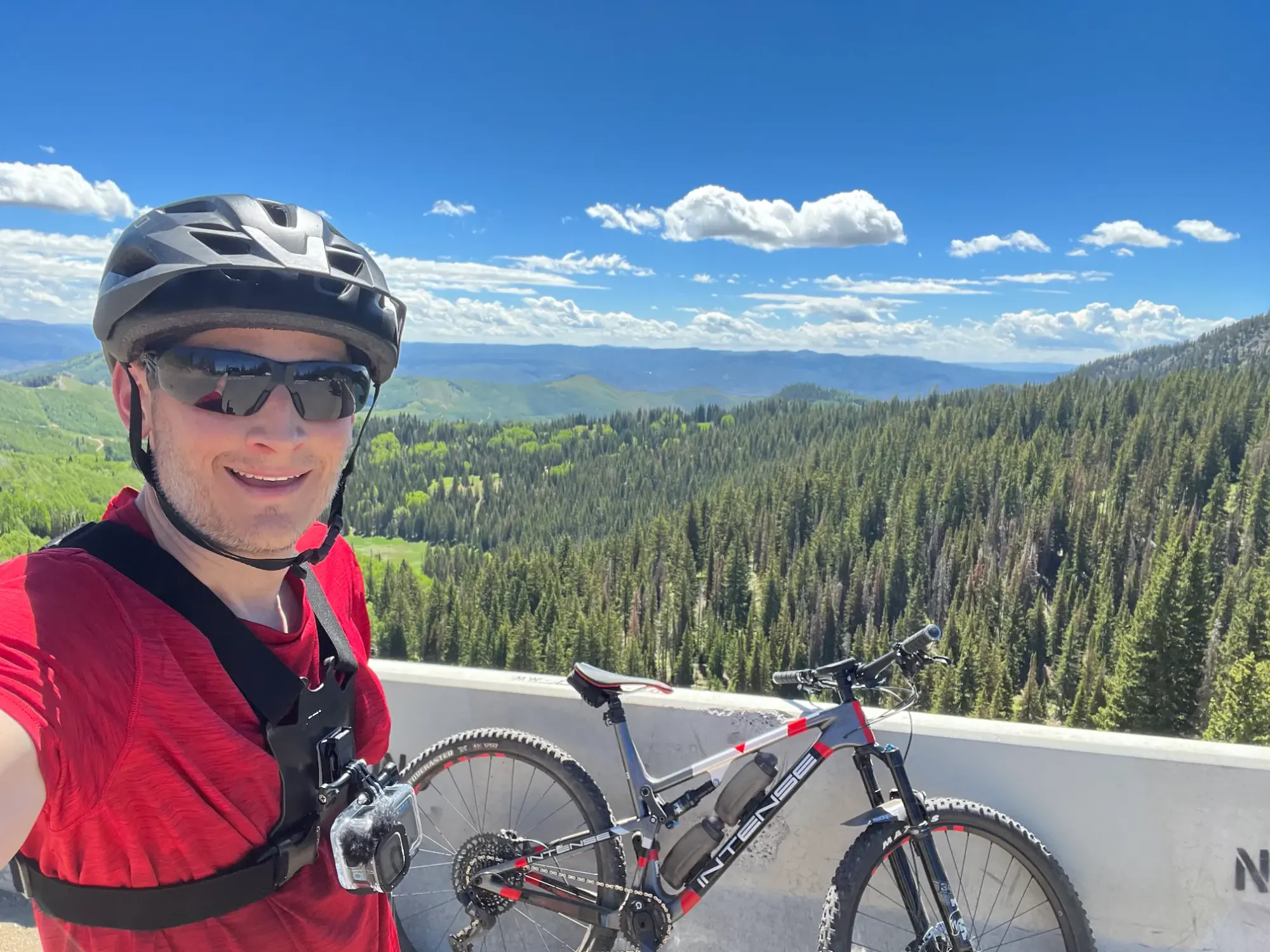 Keith is wearing a GoPro action camera while out on a mountain bike ride in the Wasatch Mountains