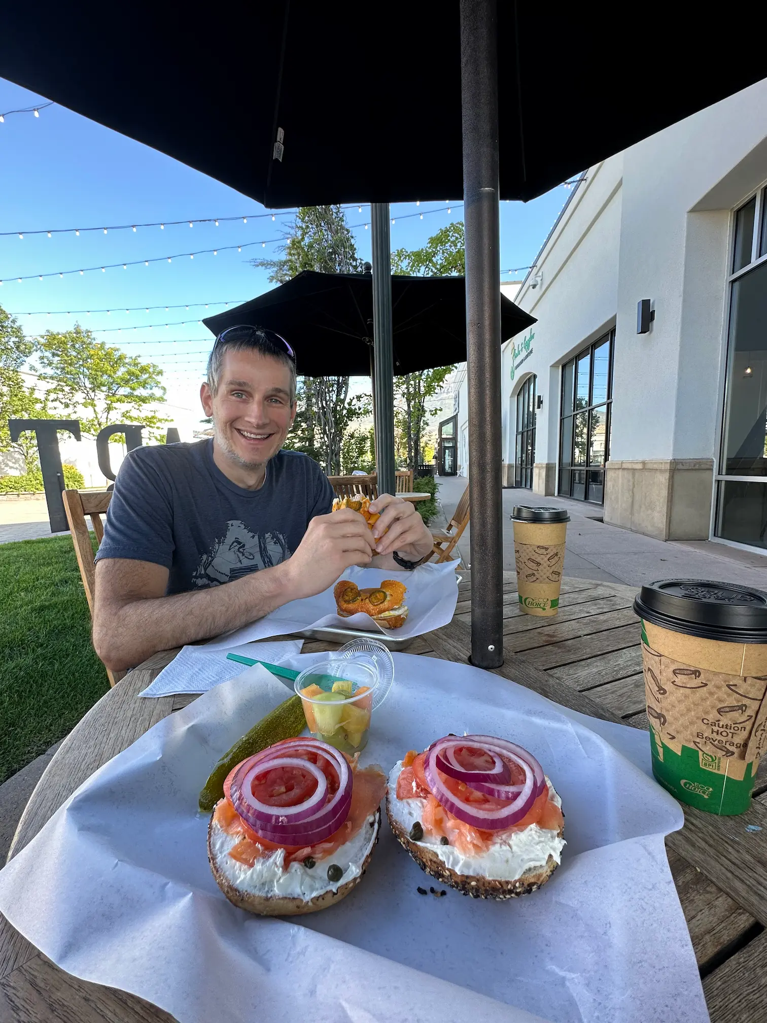 Enjoying a delicious bagel breakfast at The Bagel Den in Provo, UT