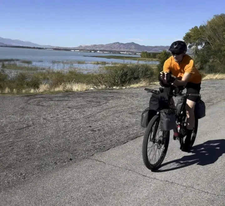 Keith is testing out his new Profile Design aero bars on a ride near Utah Lake.