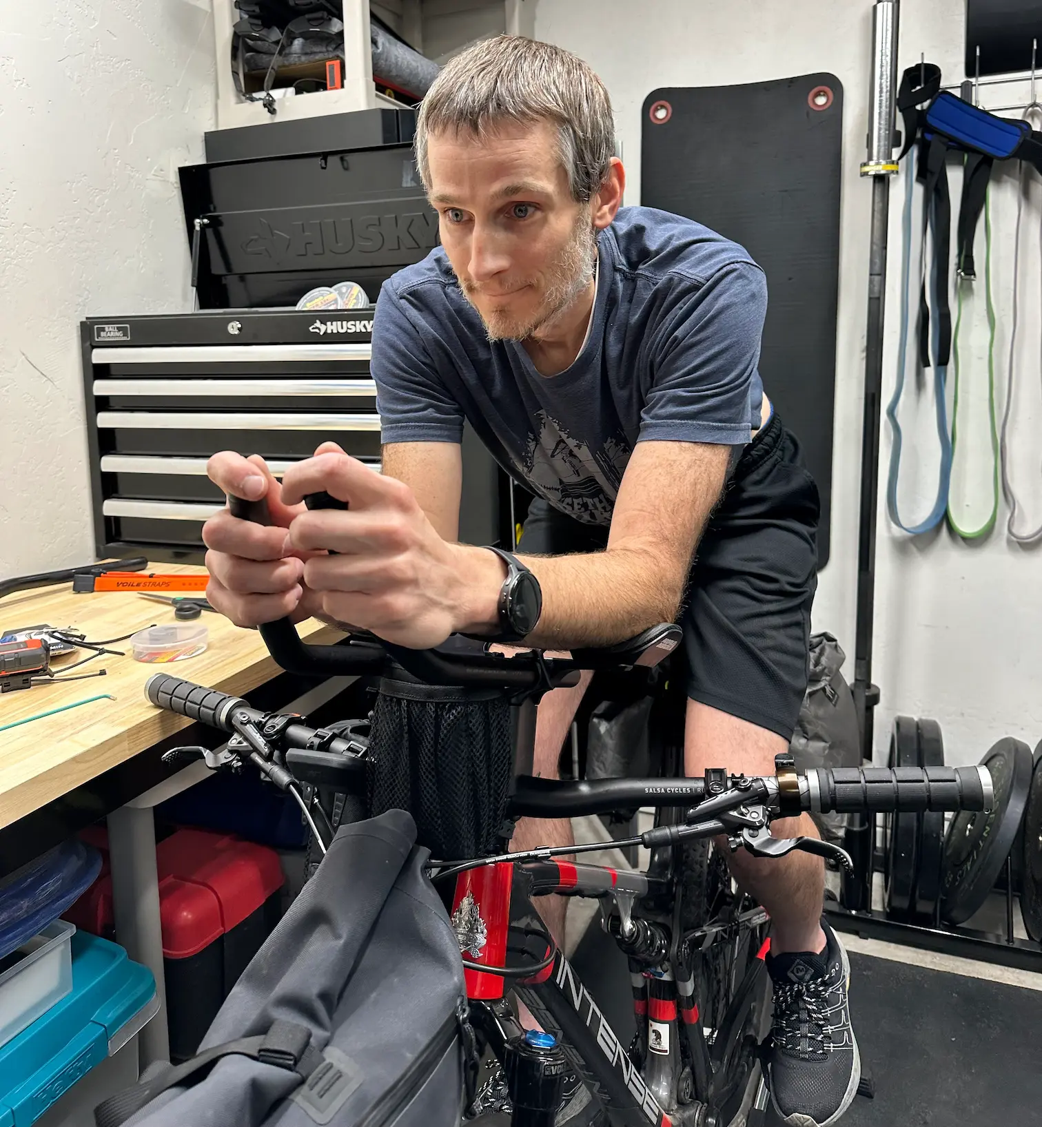 Keith is test-fitting his new Profile Design aero bars