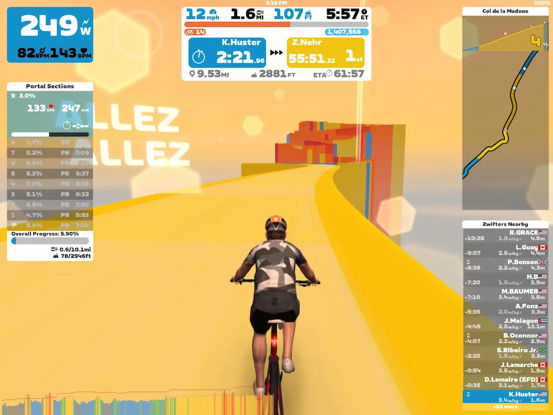 Keith is starting an intense virtual climb on Zwift 🥵