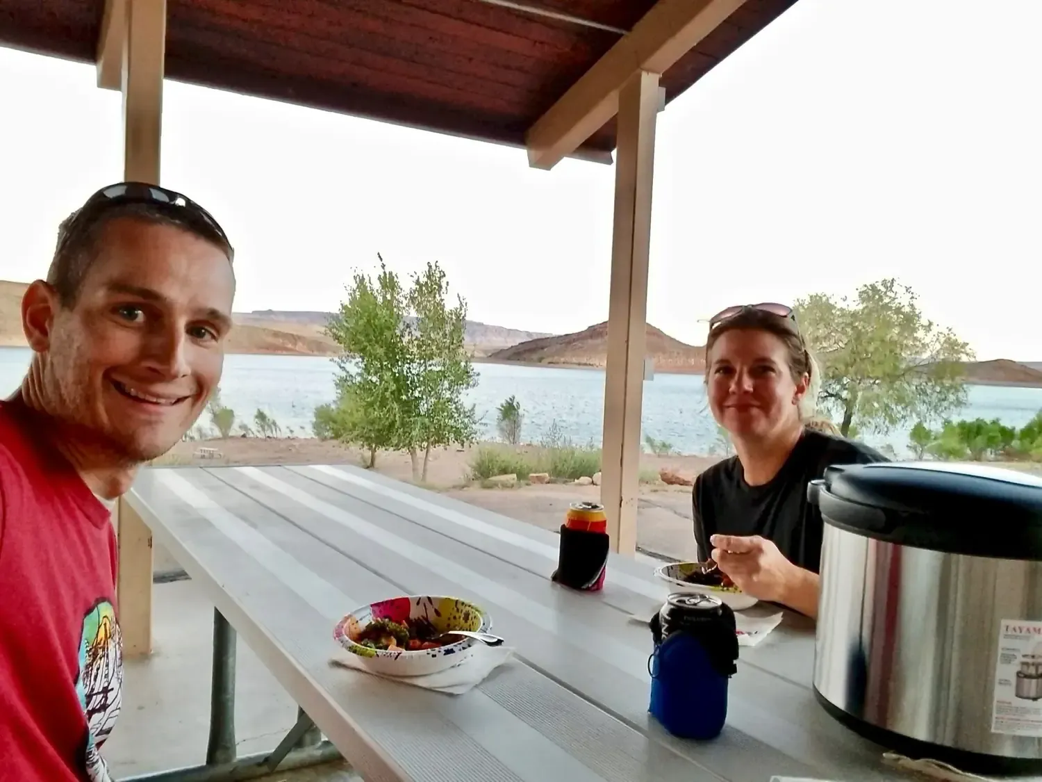 Keith and Lindsey enjoying a delicious meal at Quail Creek State Park