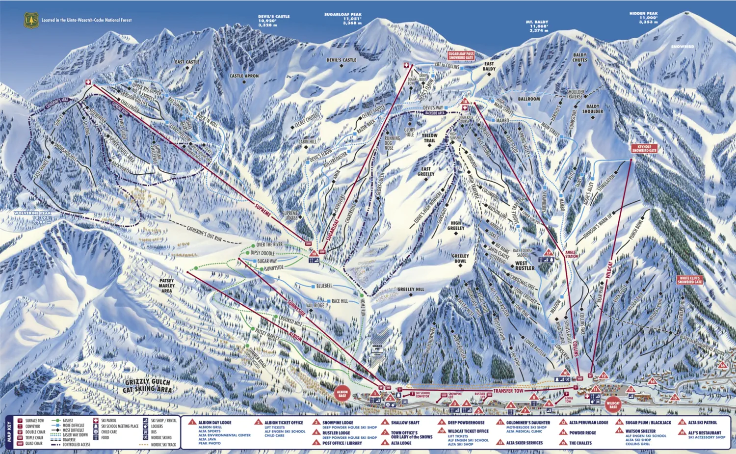 Ski trail map of Alta Ski Resort