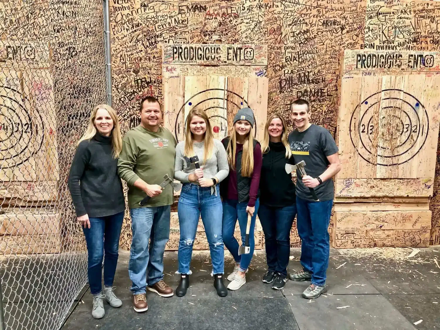We are all stoked to be axe throwing