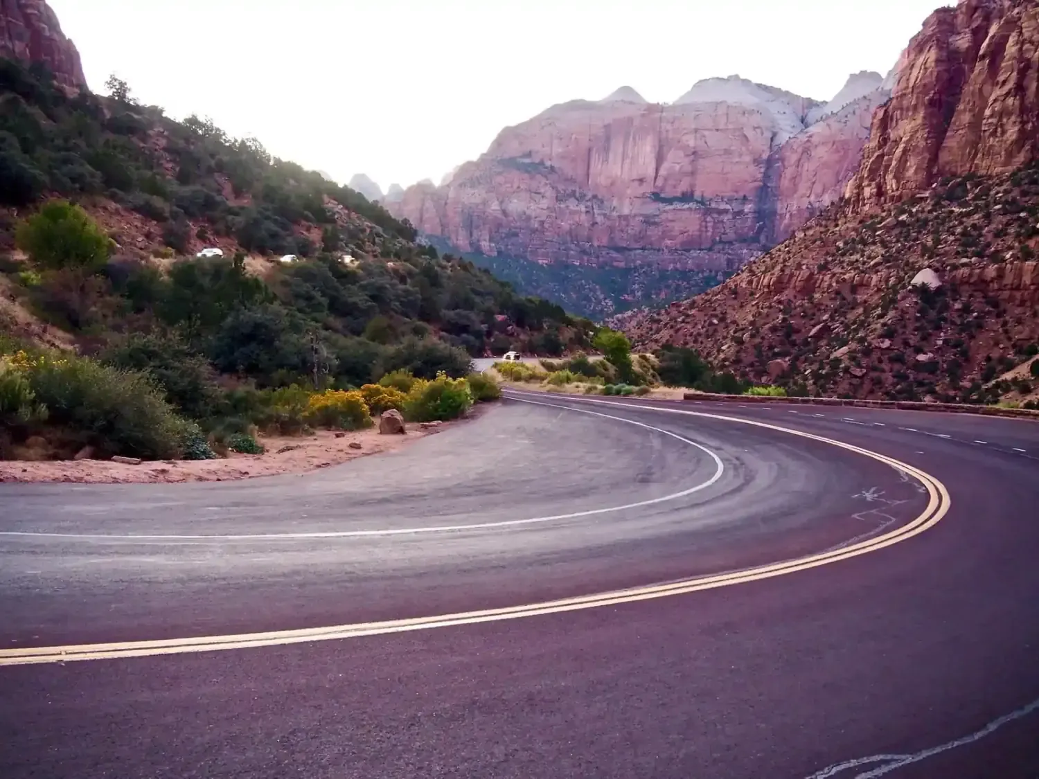 The road sweeps through Zion canyon