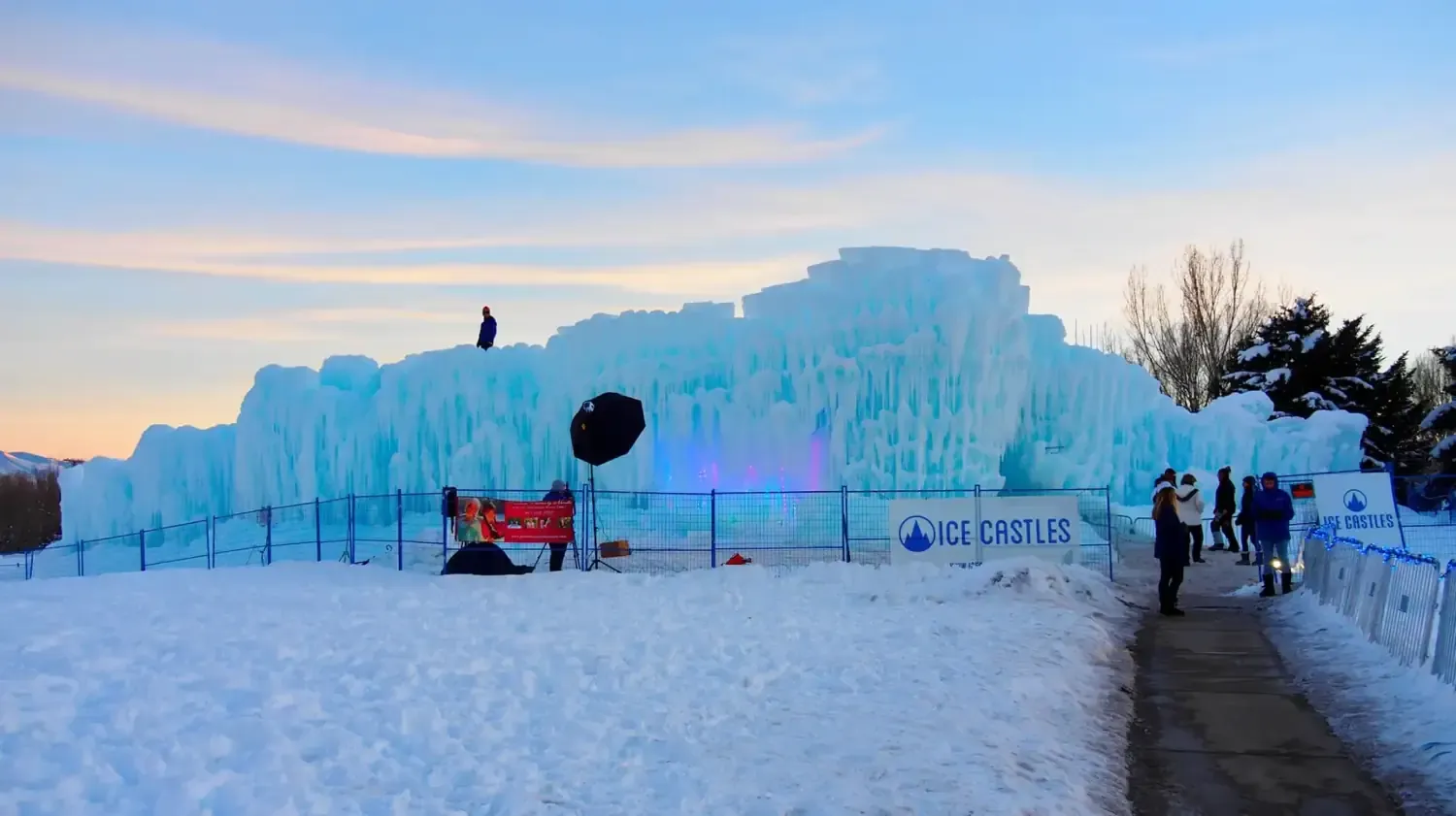 Approaching the entrance to the ice castles