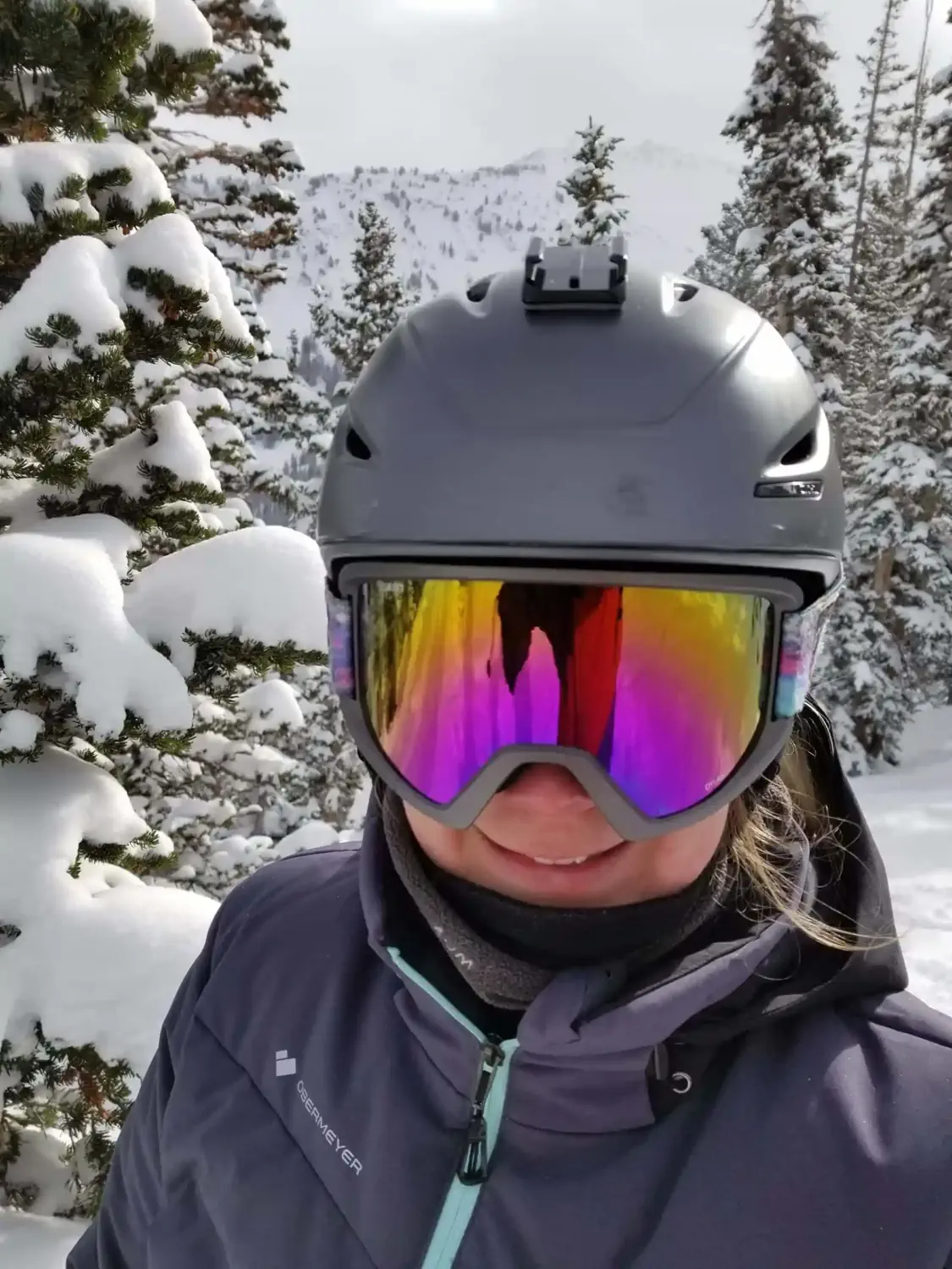 Lindsey is showing off her new ski goggles