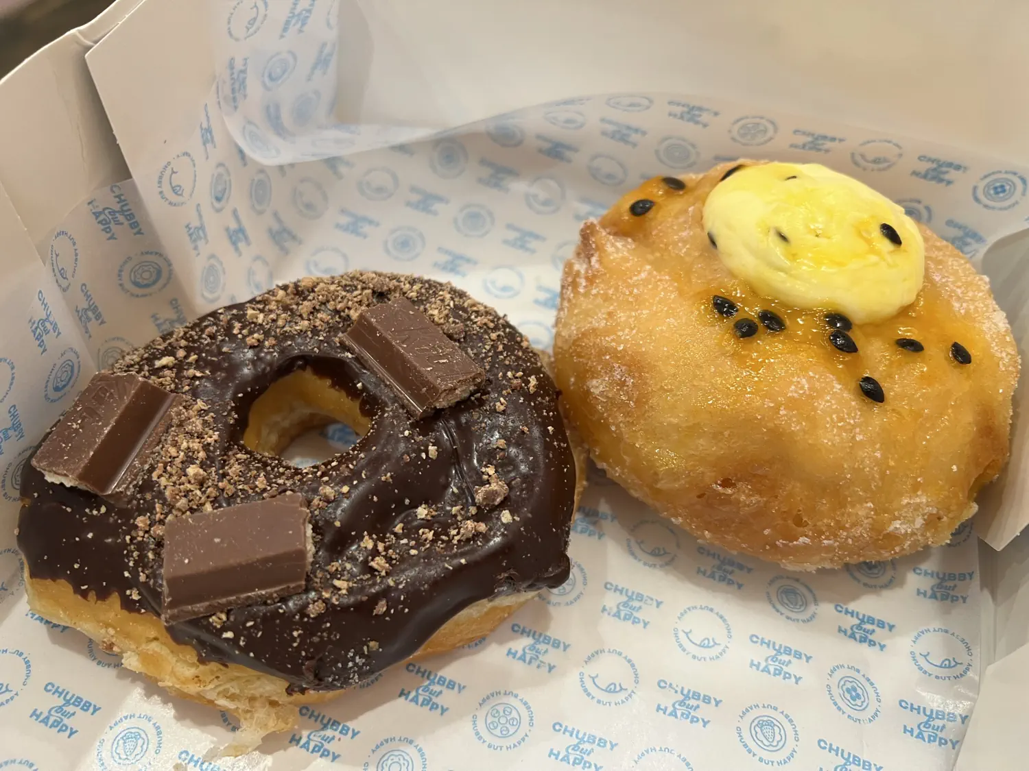 Passionfruit Cream Cheese Donut and Kit Kat Chocolate Donut from Chubby Baker