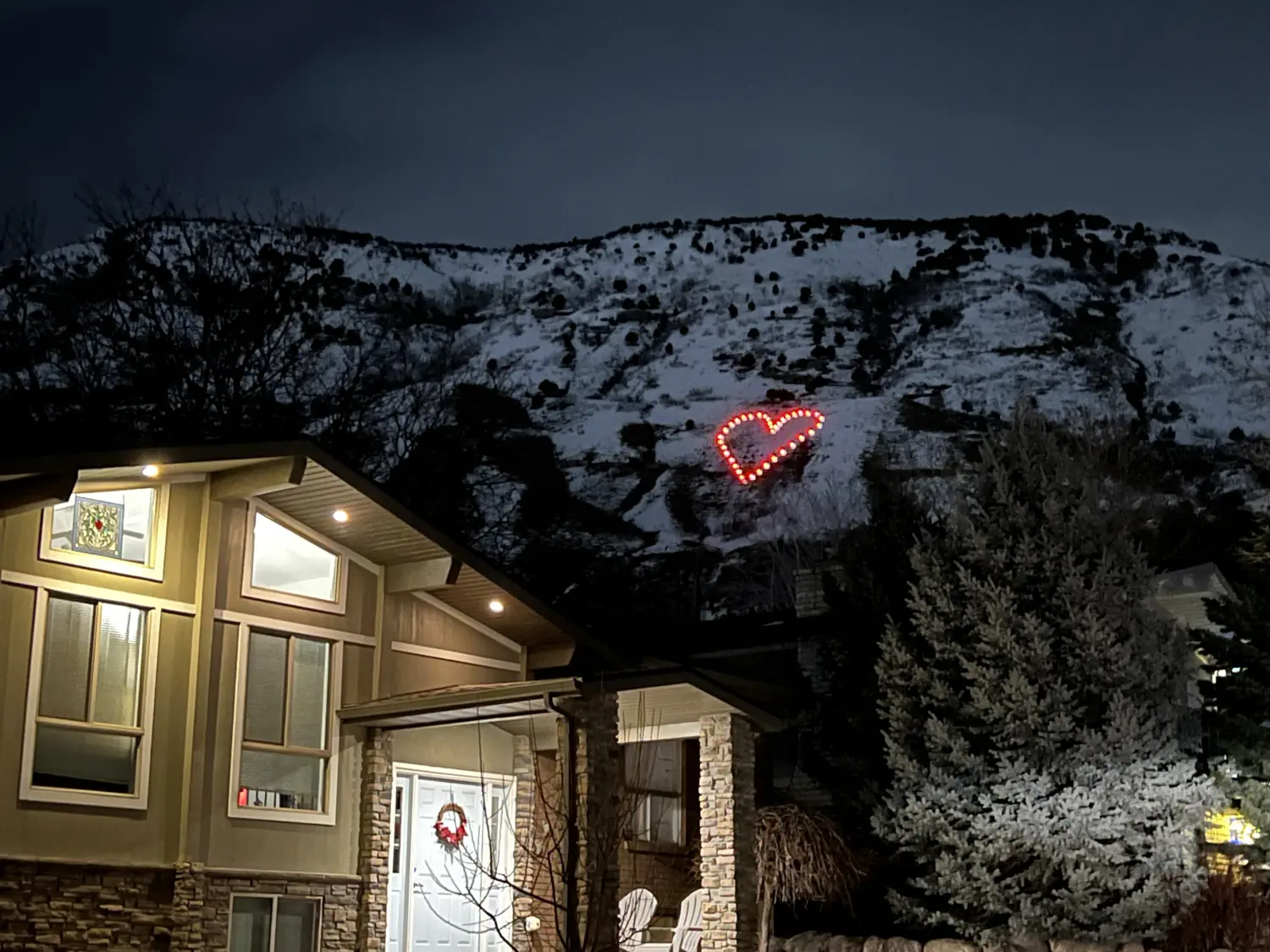 A giant, light-up heart display on the mountain in Pleasant Grove, UT