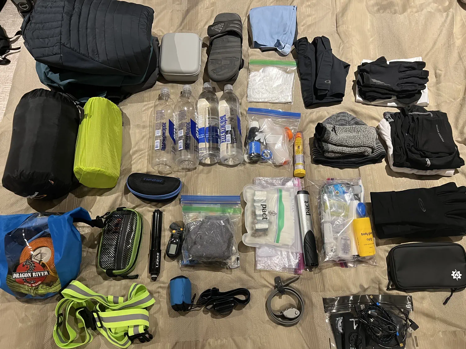 The majority of Keith's gear that he will be carrying during the 2024 Tour Divide