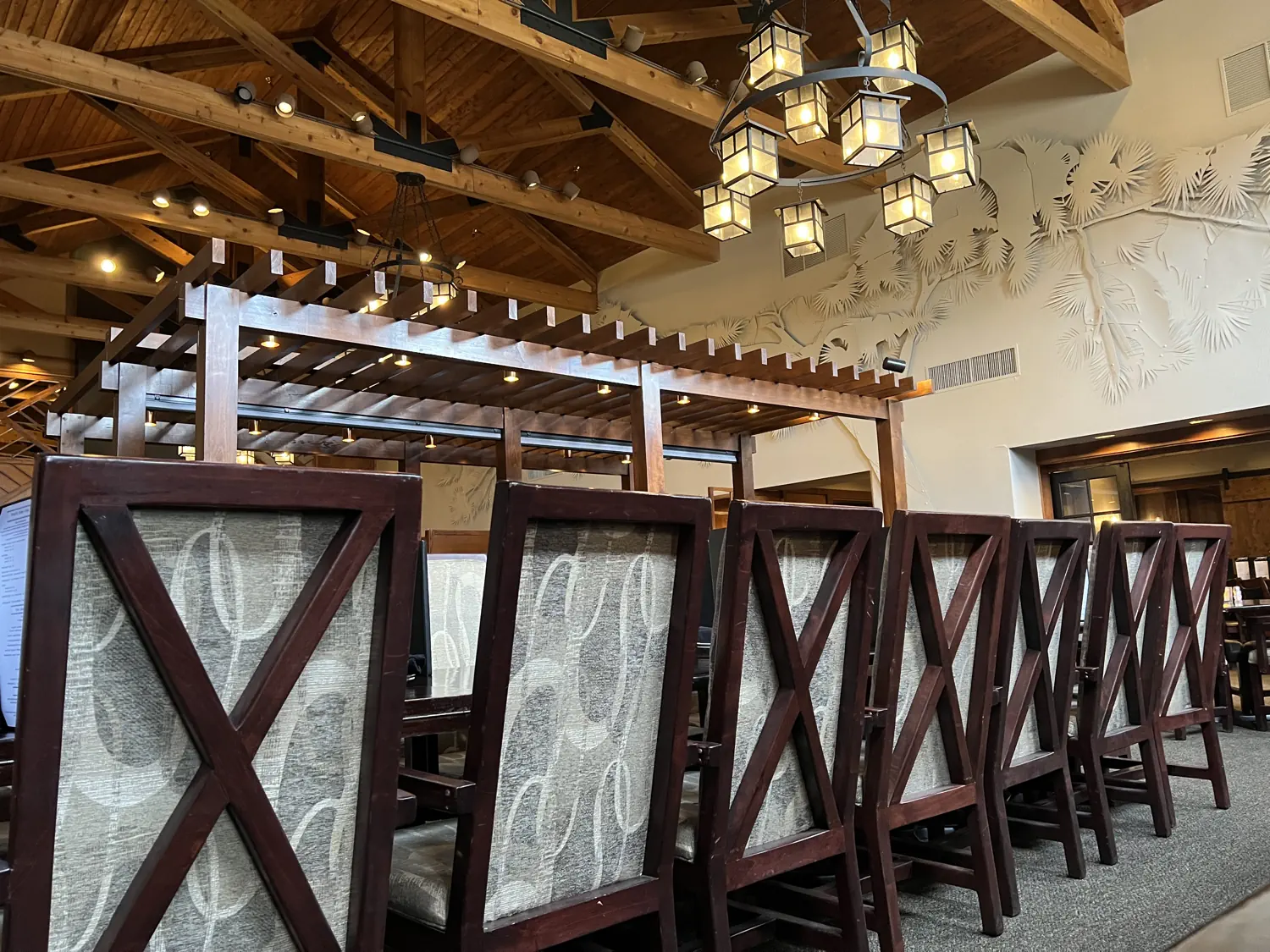 The beautiful wooden interior of Carvers Steak & Seafood.
