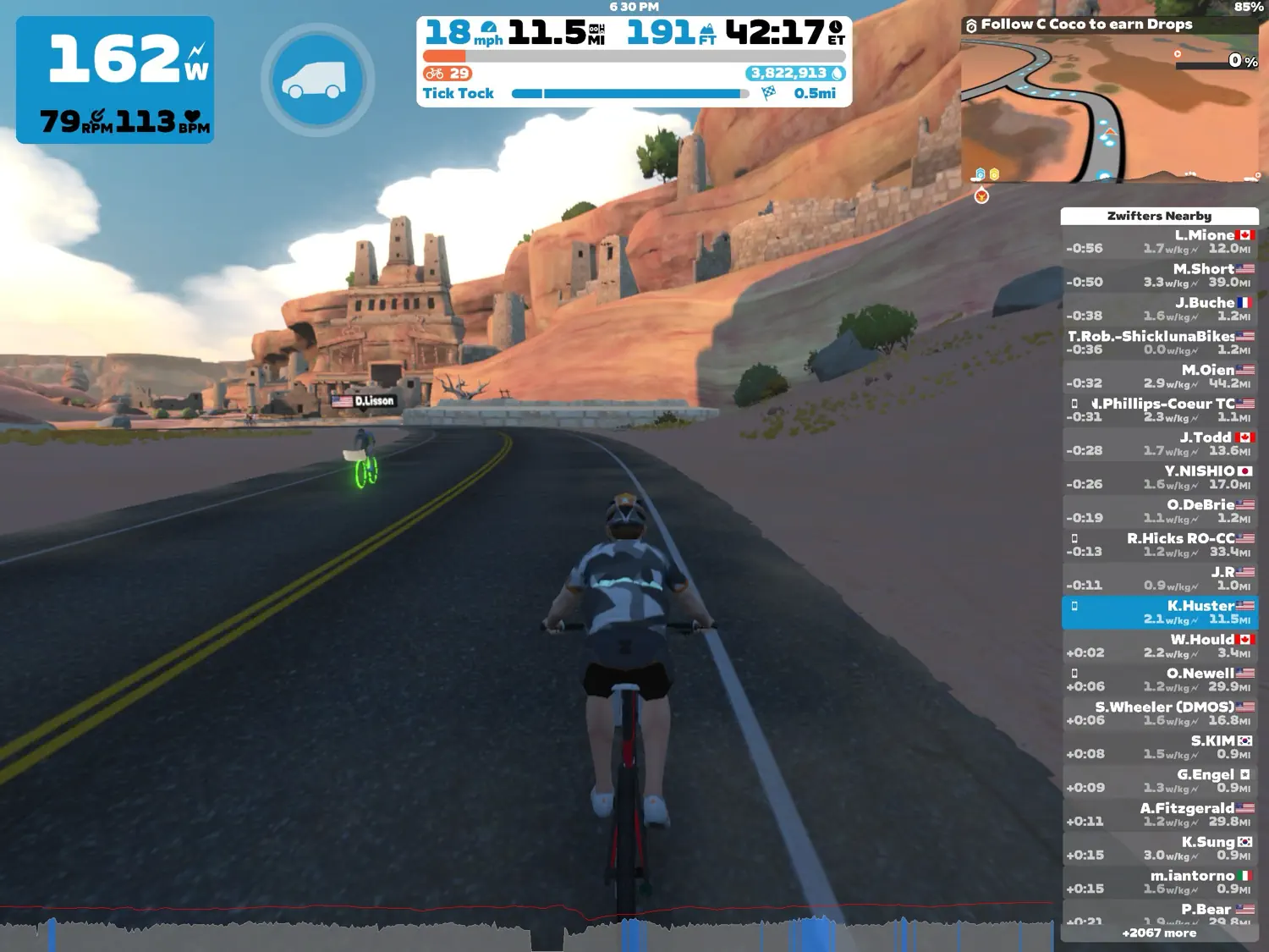 Keith is cruising along at a low-power level during his Zwift training ride