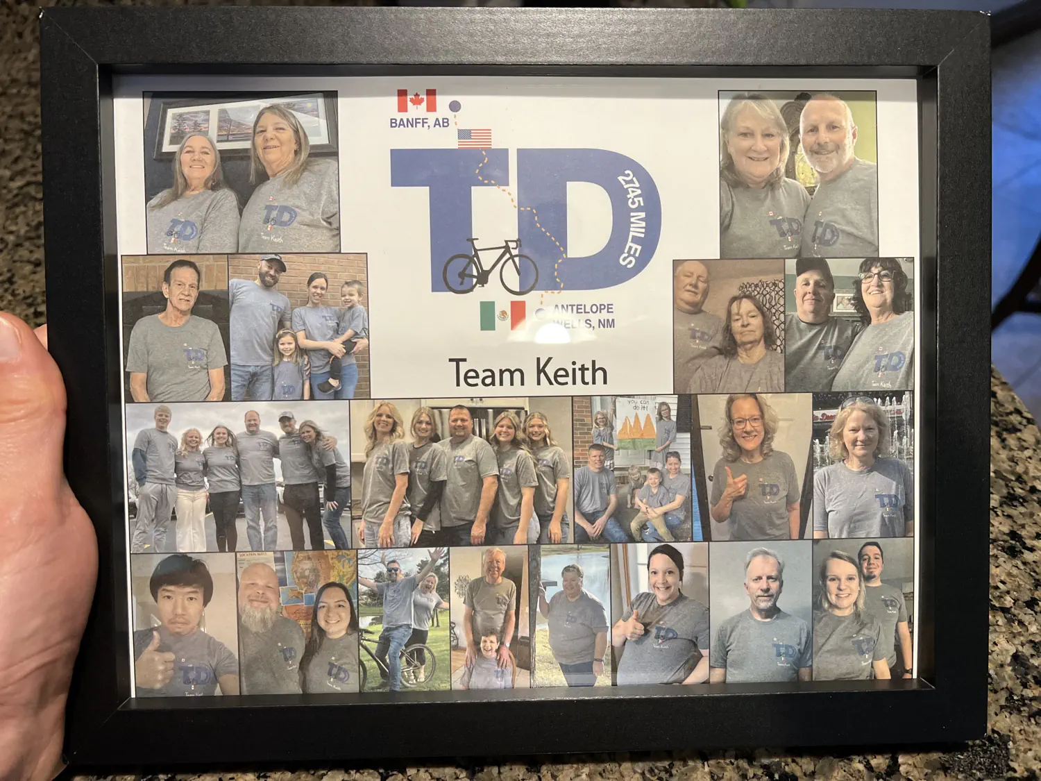 A photo collage of Keith's friends and family all wearing "Team Keith" shirts
