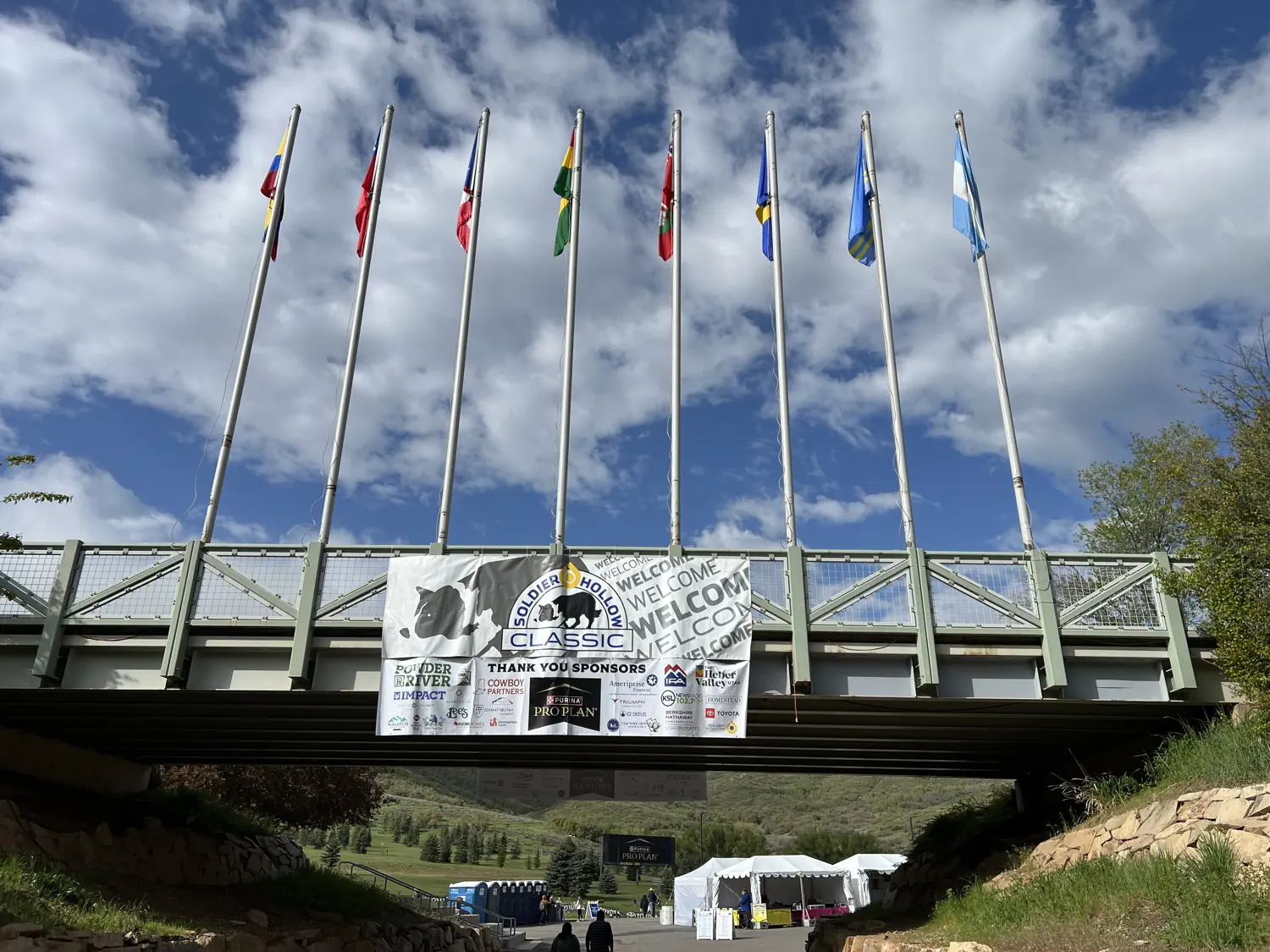 Flags above the entry to the Soldier Hollow Classic Sheepdog Championship and Festival