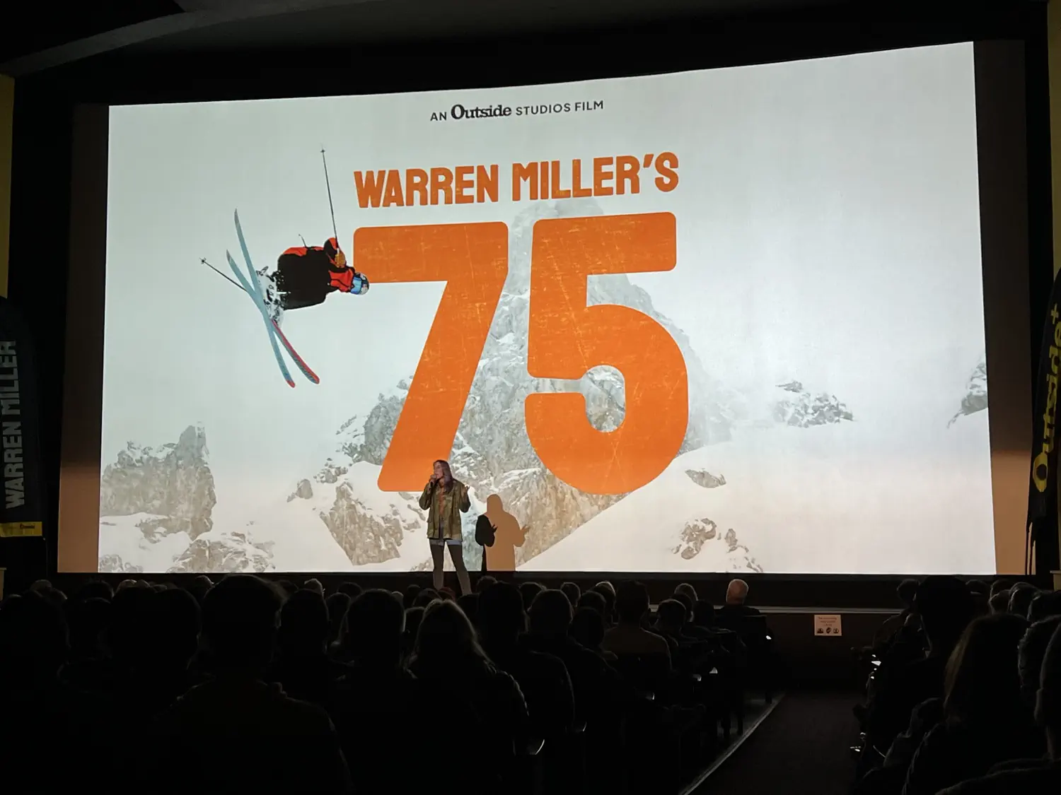 The title screen for the latest Warren Miller film; "75"