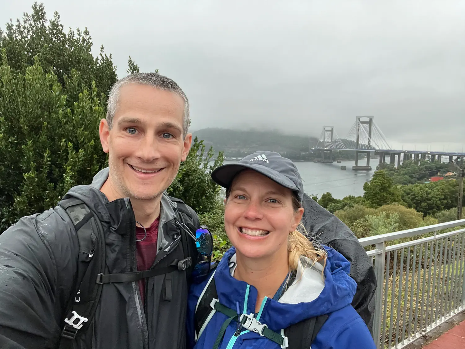 Keith and Lindsey looking forward to a great nights sleep after a rainy day walking the Camino de Santiago