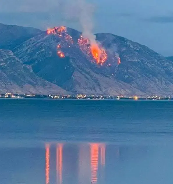 Photo of the Buckley Draw fire in Provo, UT, shot across Utah Lake (source: Chris Nunley)