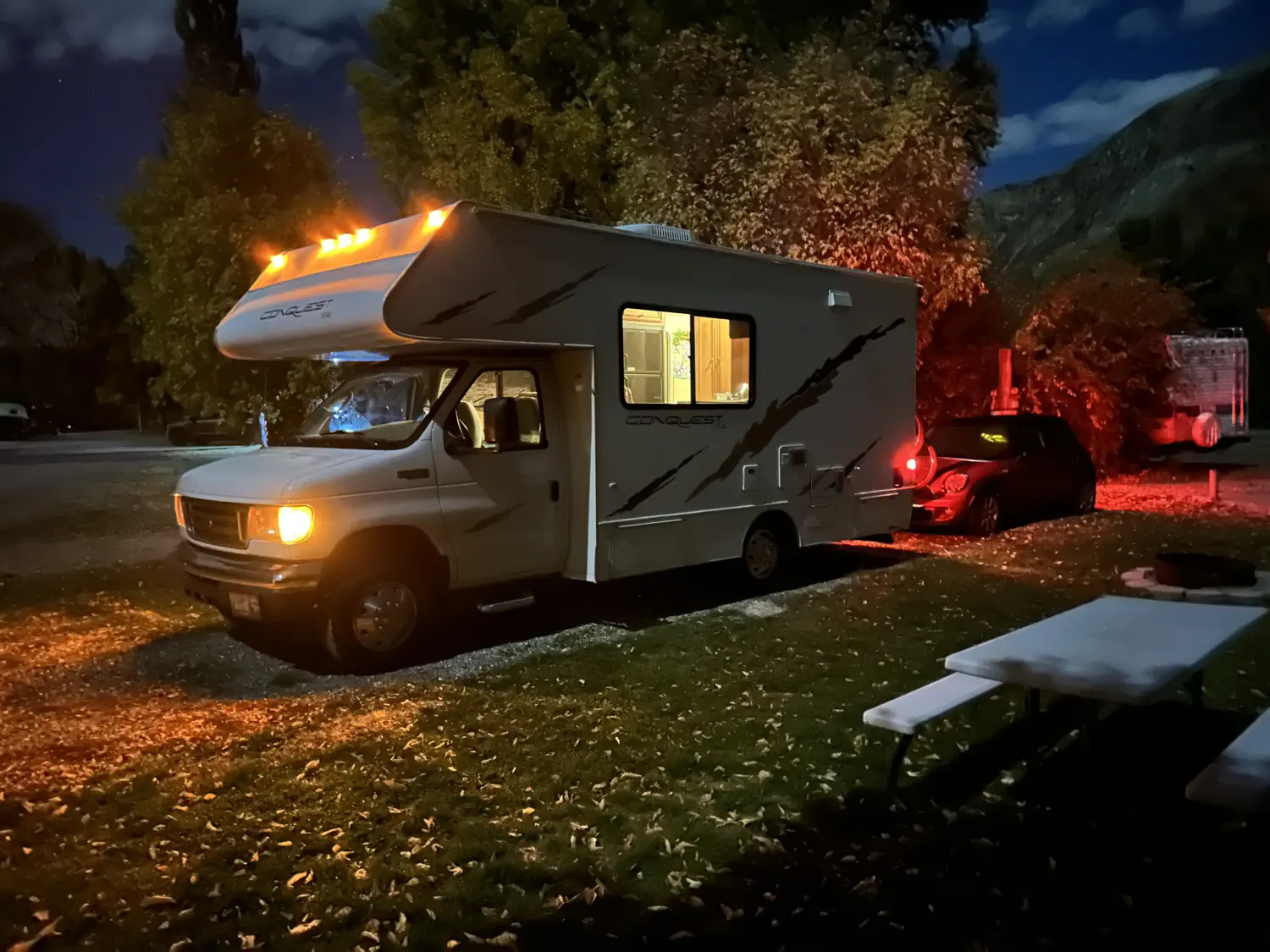 Keith's mom and dad's motorhome is all packed up and ready to hit the road!