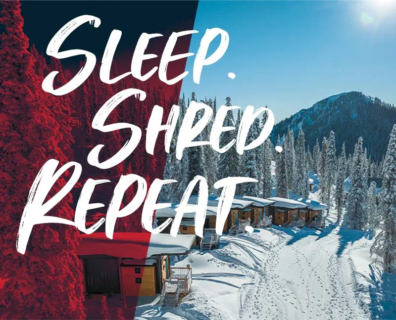 Red Mountain Resort marketing material stating "Sleep. Shred. Repeat." (source: Red Mountain Resort)