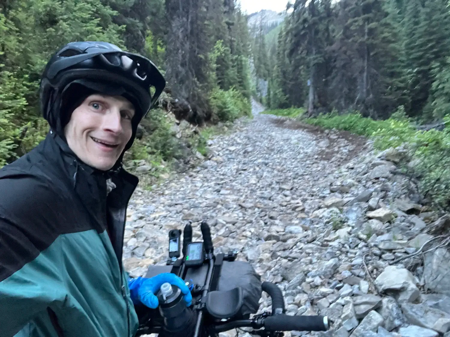 Keith is ascending the notorious Koko Claims hike-a-bike section in British Columbia, Canada