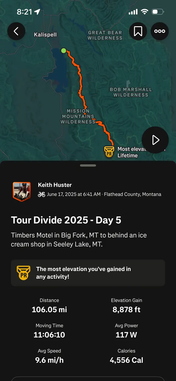 Strava Ride Log - 2025 Tour Divide (Day 5)