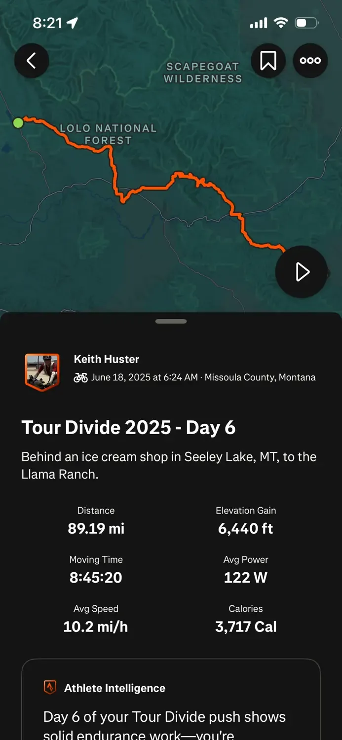 Strava Ride Log - 2025 Tour Divide (Day 6)