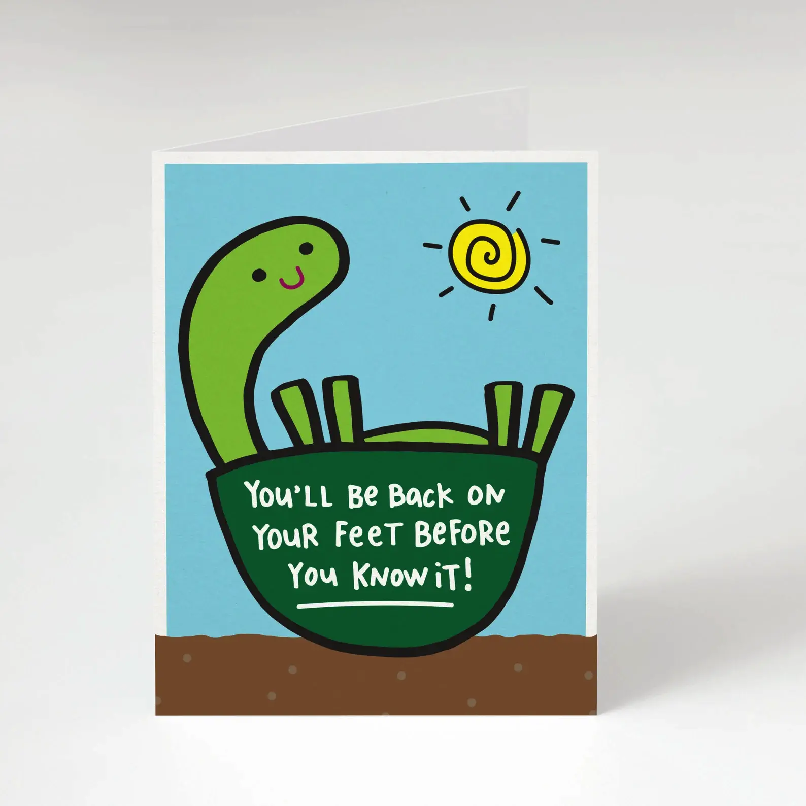 Graphic of a turtle on its back, reminding the reader that they will be back on their feet soon (source: etsy.com)