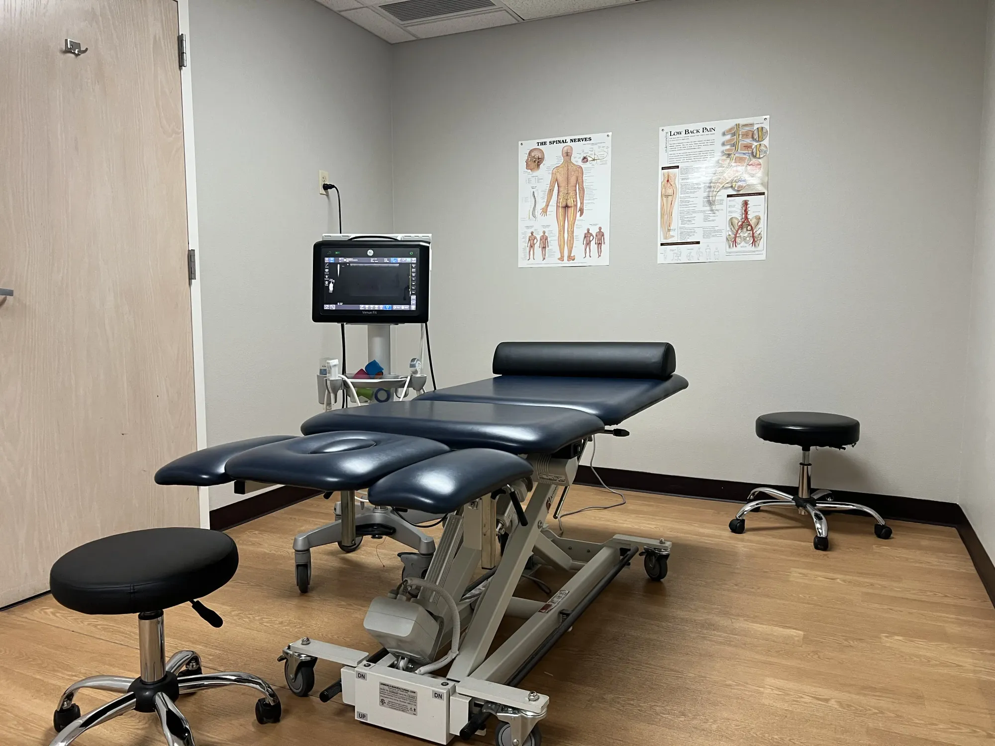 One of Dr. Chappell's examination rooms, where he uses ultrasound imaging to diagnose injuries