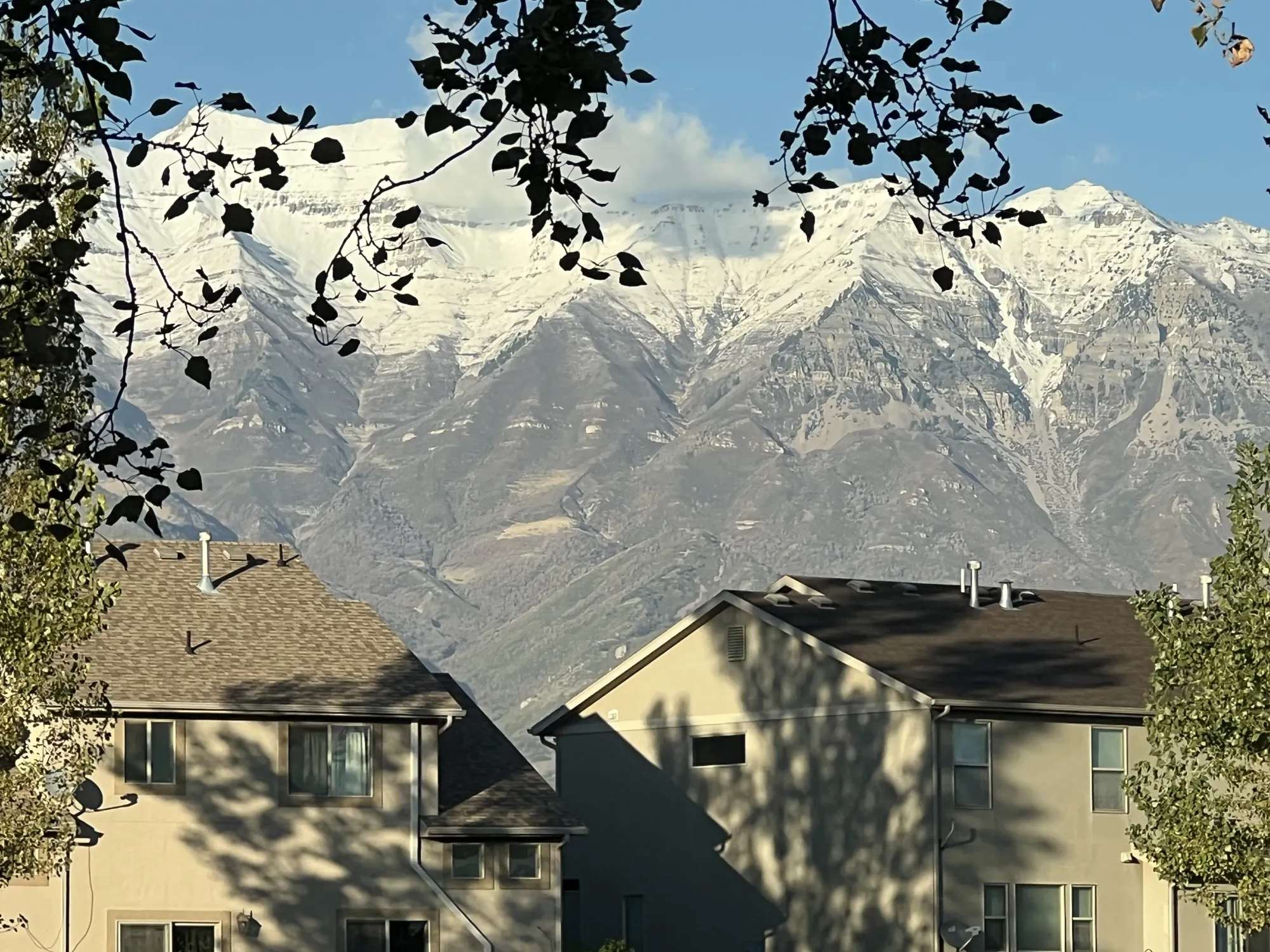 Snow on Mount Timpanogos, as seen from our home in Orem, UT